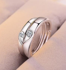 Silver heart diamond ring couple love wedding ring engagement marriage