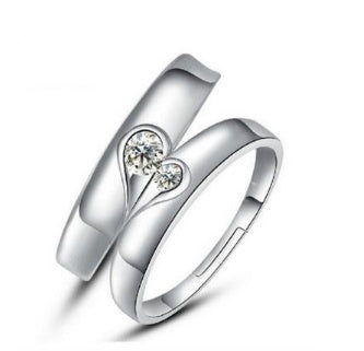 Silver heart diamond ring couple love wedding ring engagement marriage